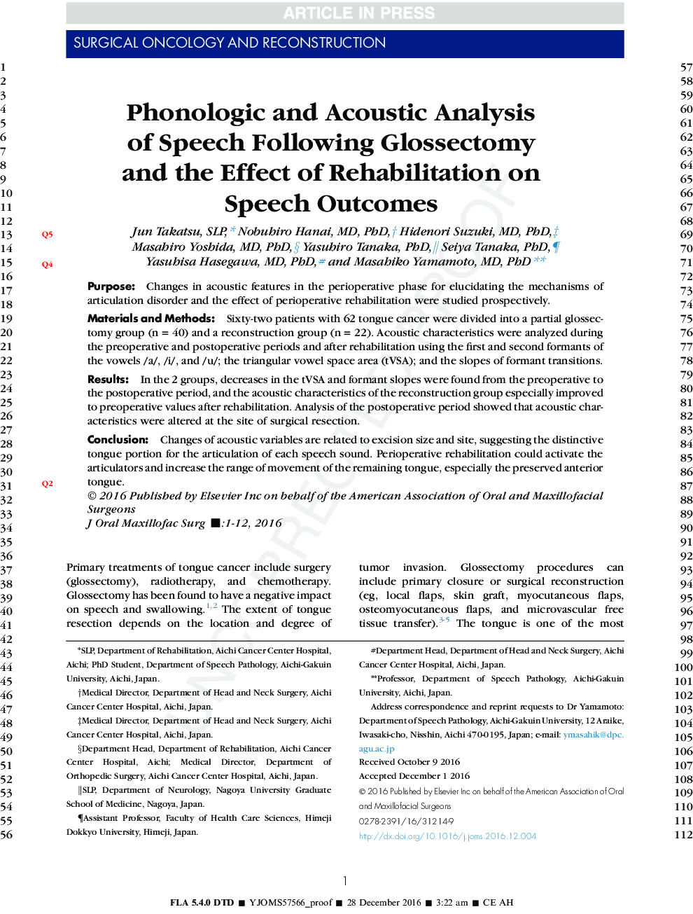 Phonologic and Acoustic Analysis ofÂ Speech Following Glossectomy andÂ the Effect of Rehabilitation on Speech Outcomes