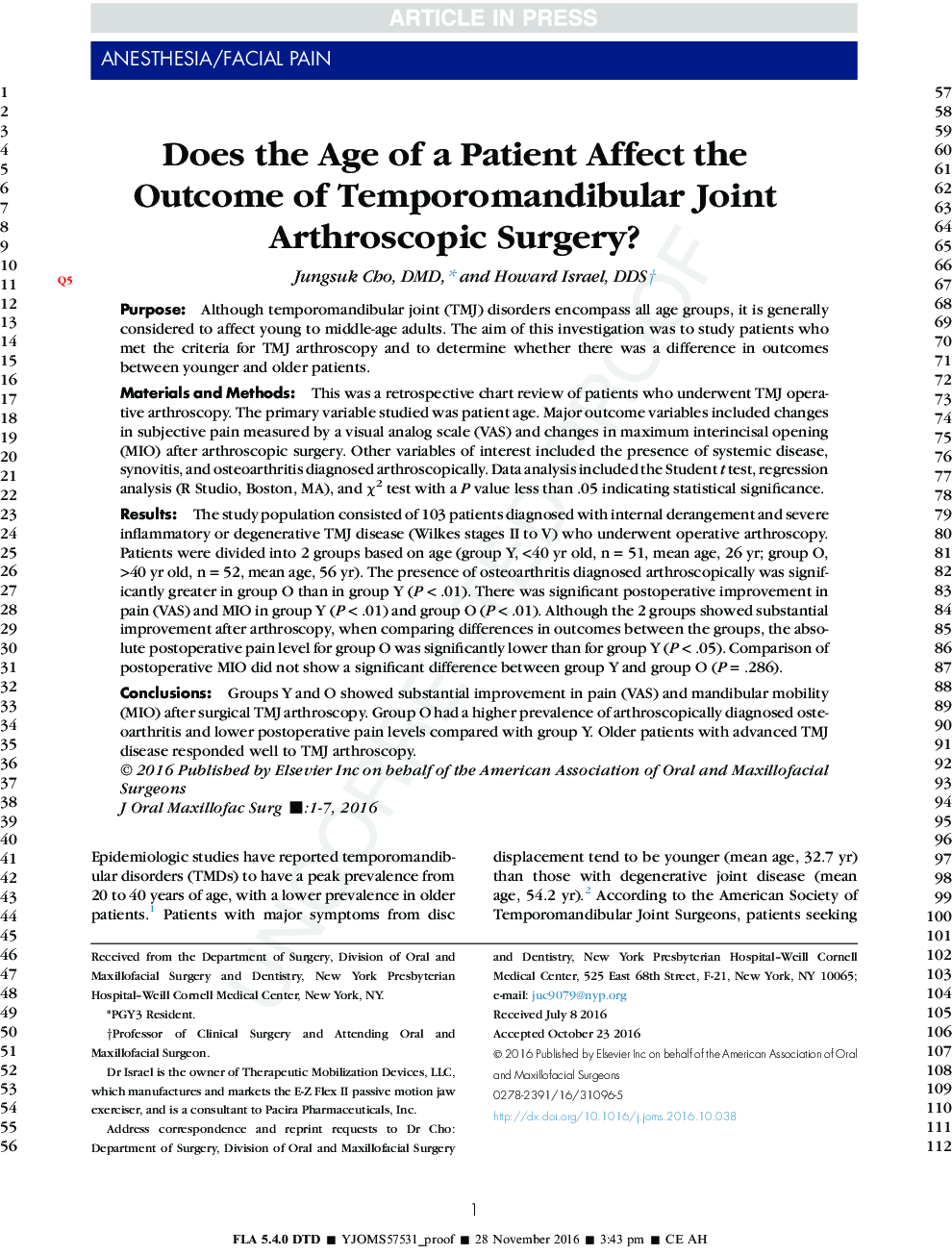 Does the Age of a Patient Affect the Outcome of Temporomandibular Joint Arthroscopic Surgery?