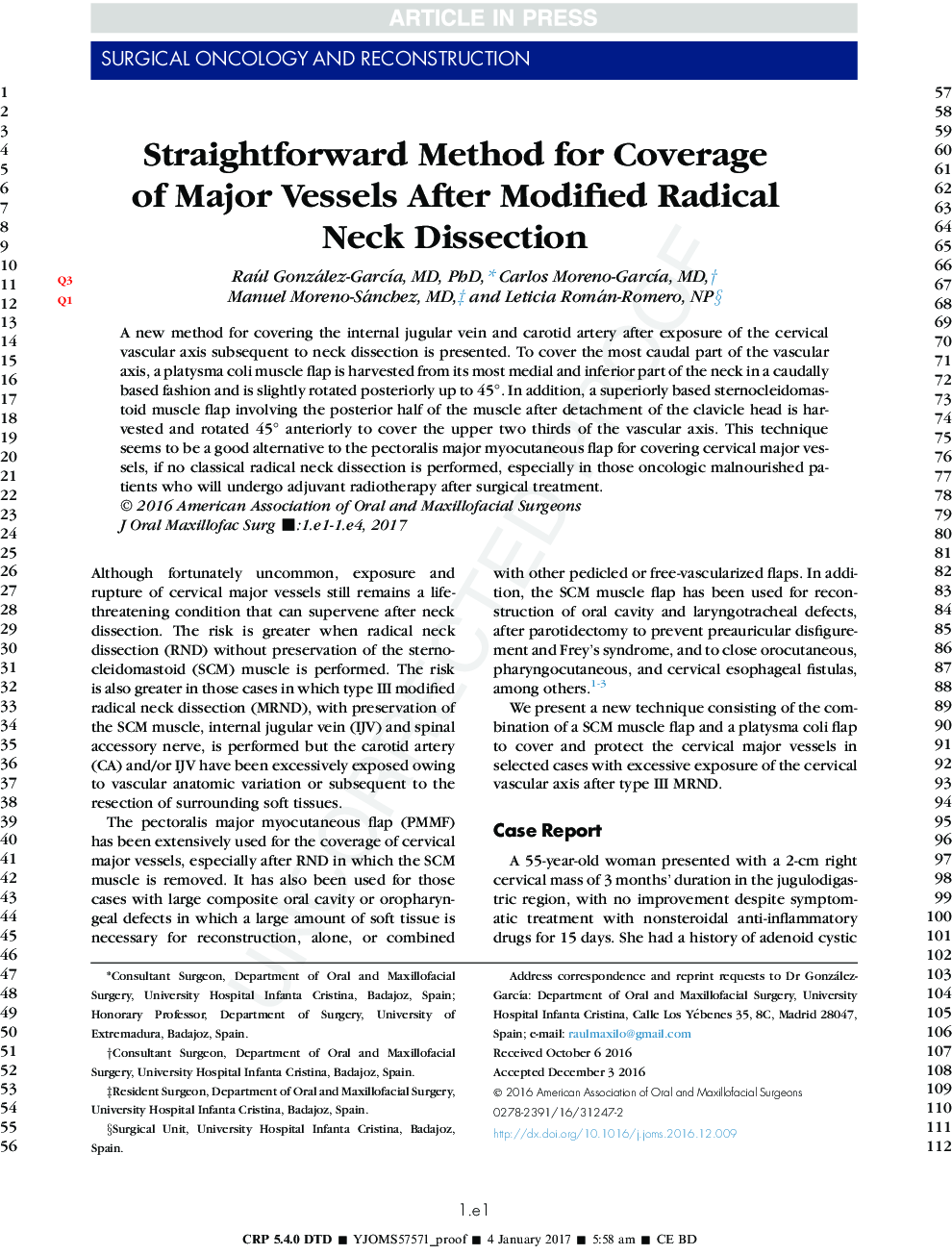 Straightforward Method for Coverage of Major Vessels After Modified Radical Neck Dissection