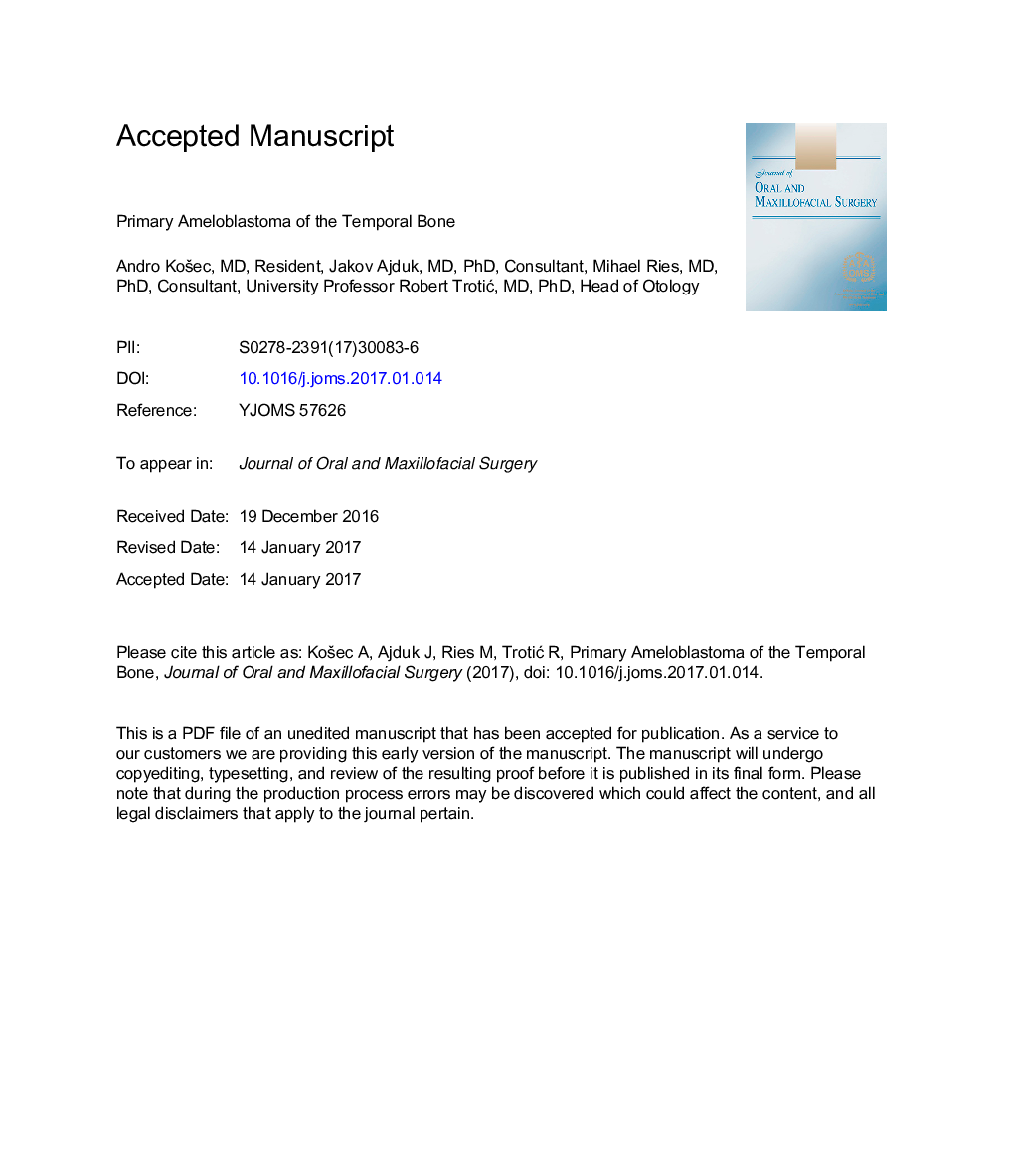 Primary Ameloblastoma of the Temporal Bone