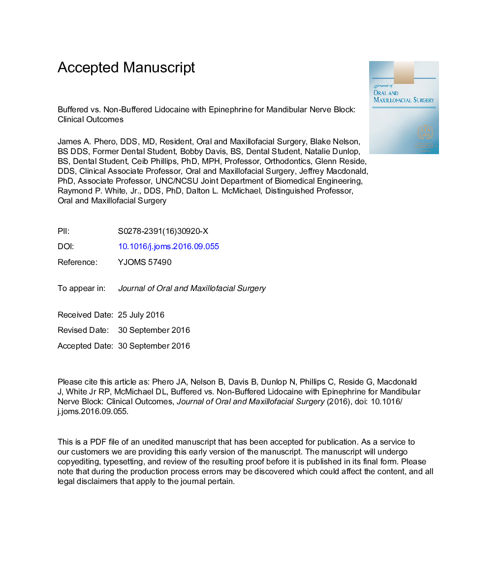 Buffered Versus Non-Buffered Lidocaine With Epinephrine for Mandibular Nerve Block: Clinical Outcomes