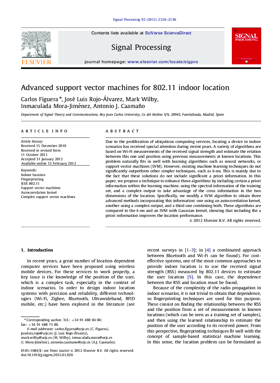 Advanced support vector machines for 802.11 indoor location