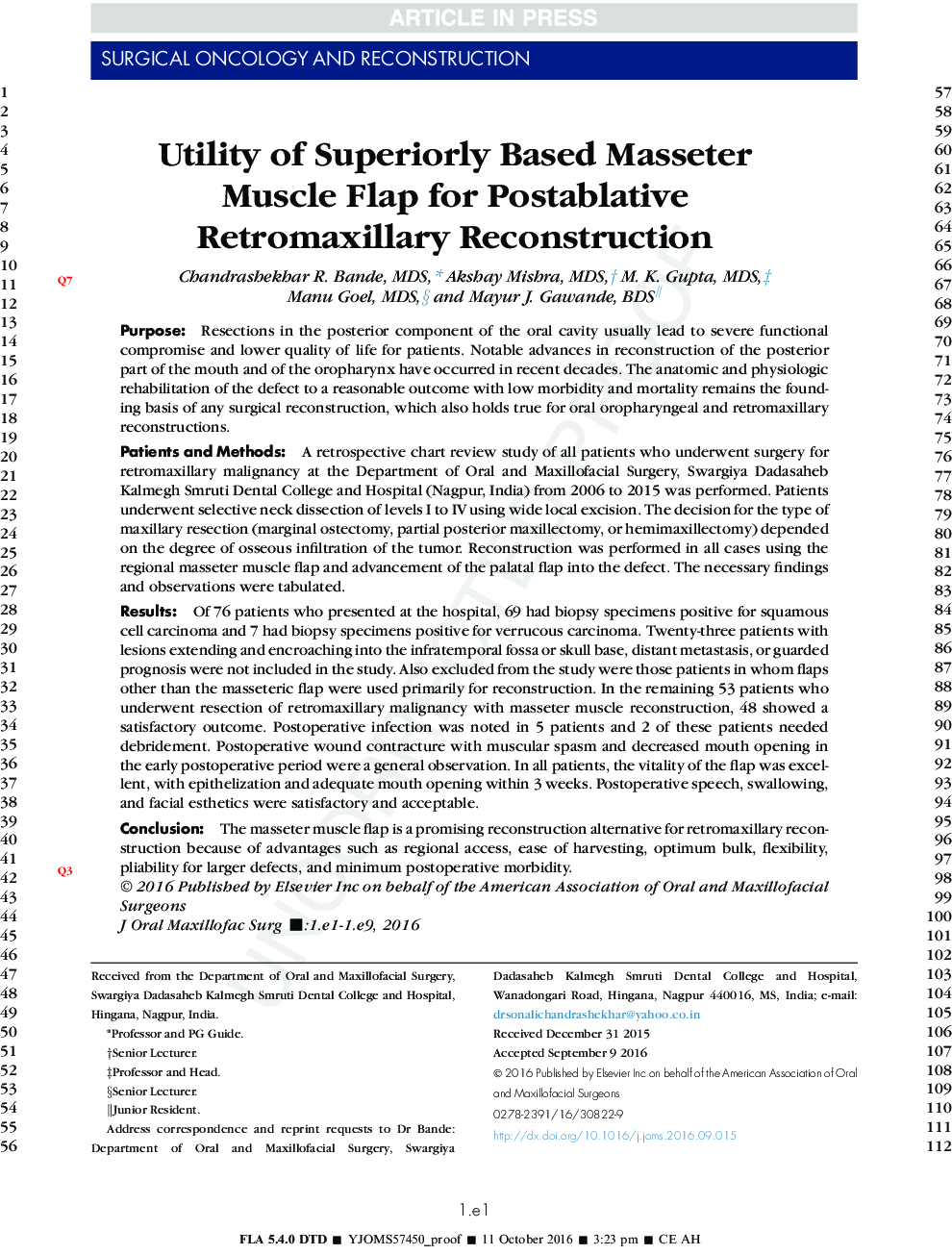 Utility of Superiorly Based Masseter Muscle Flap for Postablative Retromaxillary Reconstruction