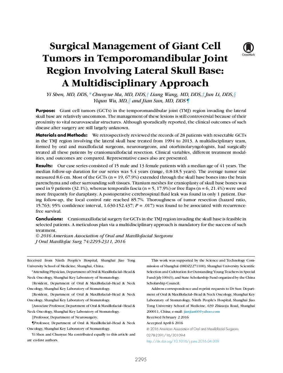 Surgical Management of Giant Cell Tumors in Temporomandibular Joint Region Involving Lateral Skull Base: AÂ Multidisciplinary Approach