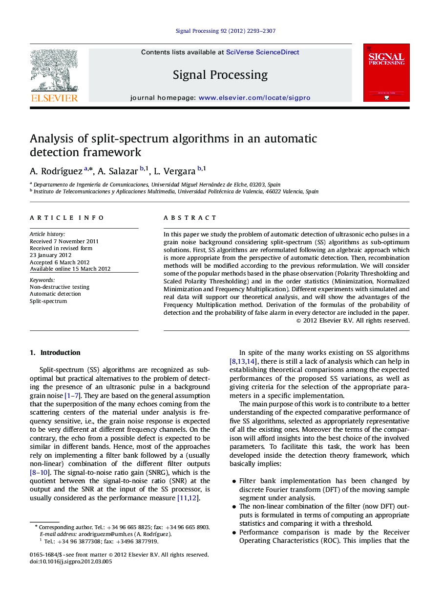 Analysis of split-spectrum algorithms in an automatic detection framework