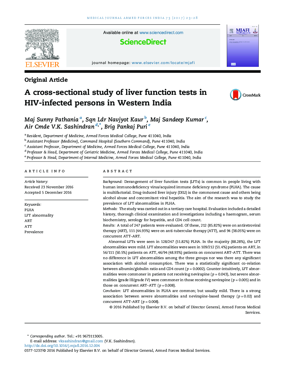 A cross-sectional study of liver function tests in HIV-infected persons in Western India