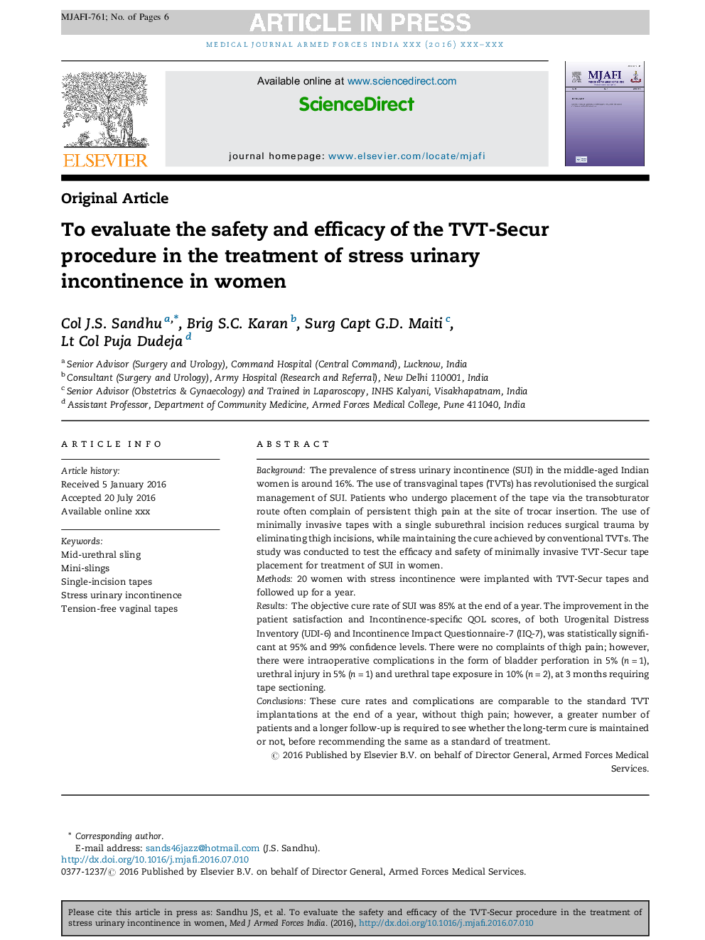 To evaluate the safety and efficacy of the TVT-Secur procedure in the treatment of stress urinary incontinence in women