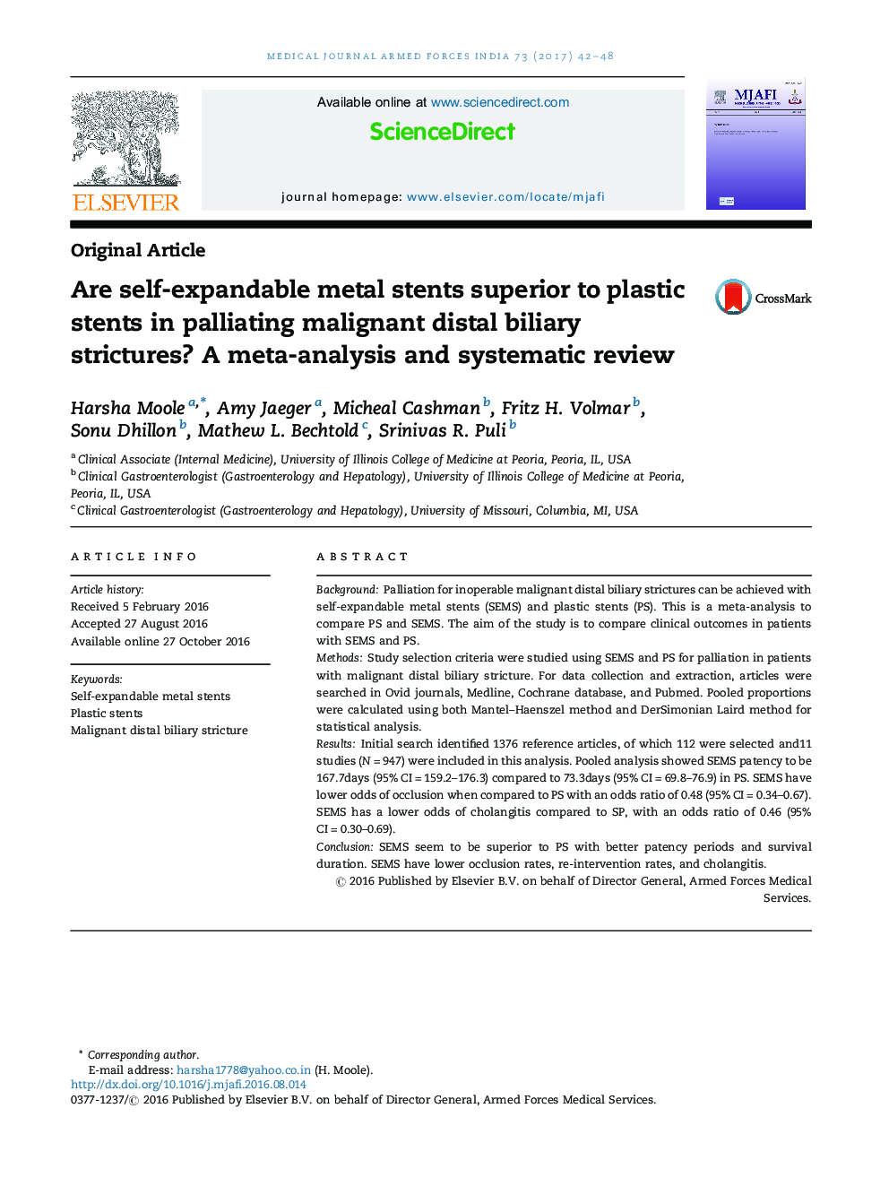 Are self-expandable metal stents superior to plastic stents in palliating malignant distal biliary strictures? A meta-analysis and systematic review