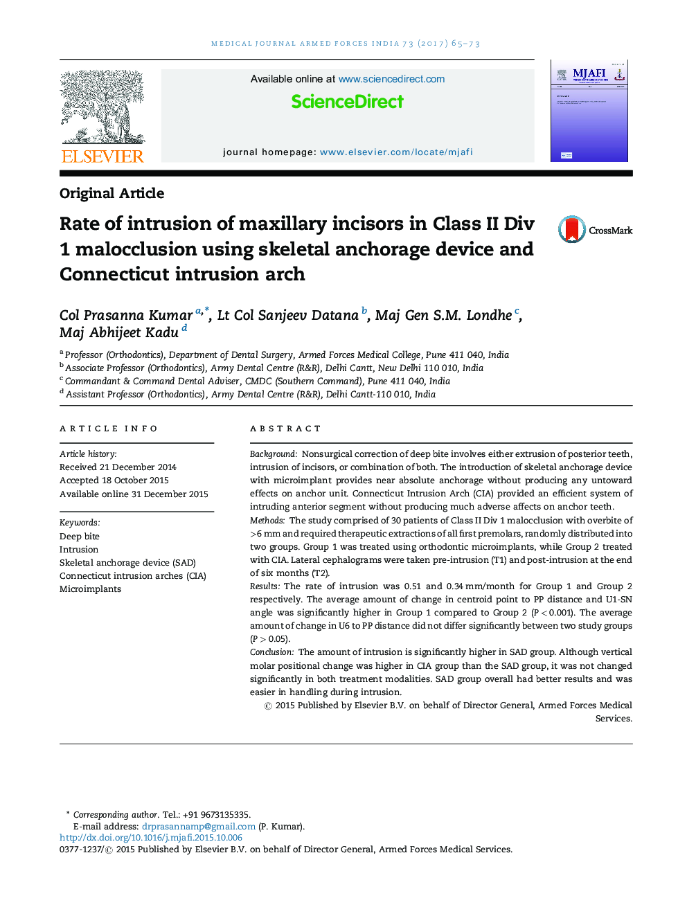 Rate of intrusion of maxillary incisors in Class II Div 1 malocclusion using skeletal anchorage device and Connecticut intrusion arch
