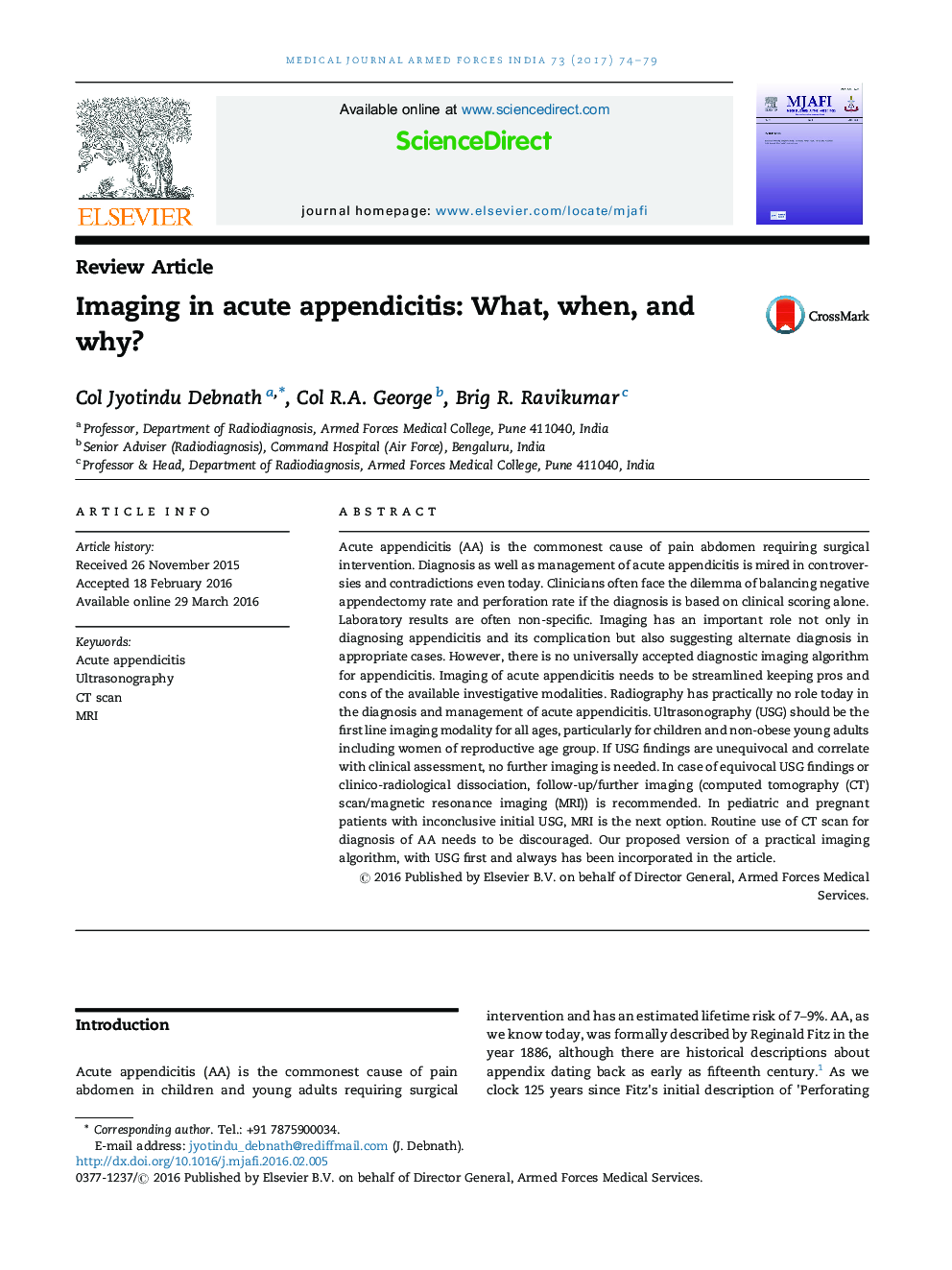 Imaging in acute appendicitis: What, when, and why?