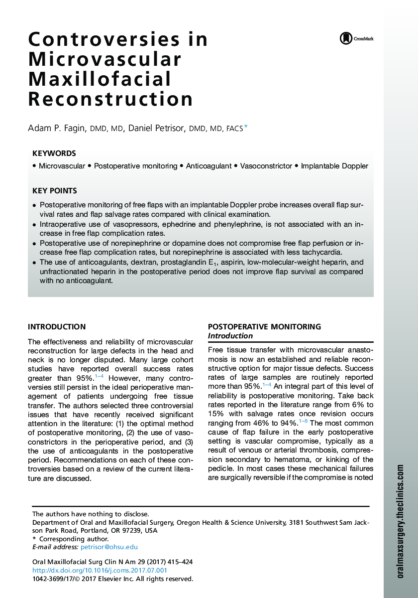 Controversies in Microvascular Maxillofacial Reconstruction