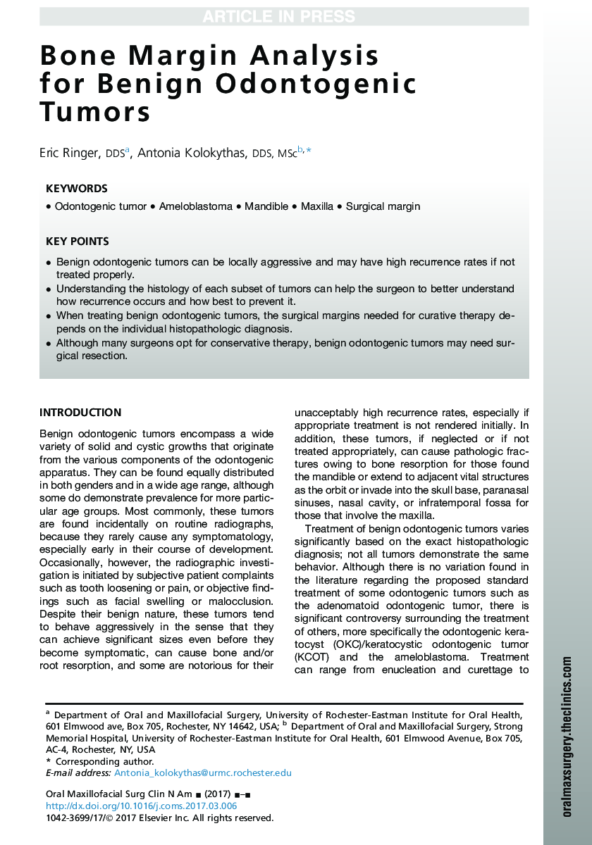 Bone Margin Analysis for Benign Odontogenic Tumors