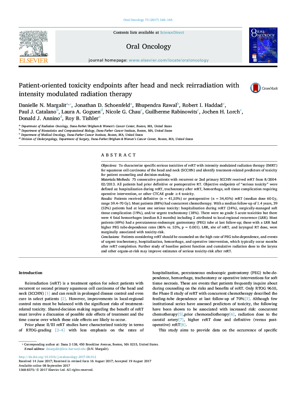 Patient-oriented toxicity endpoints after head and neck reirradiation with intensity modulated radiation therapy