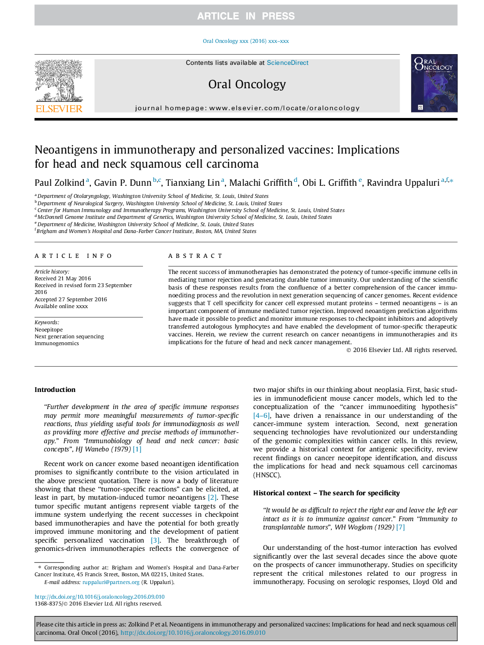 Neoantigens in immunotherapy and personalized vaccines: Implications for head and neck squamous cell carcinoma