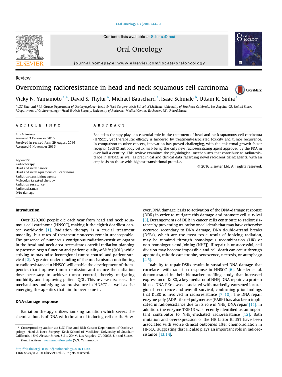 Overcoming radioresistance in head and neck squamous cell carcinoma