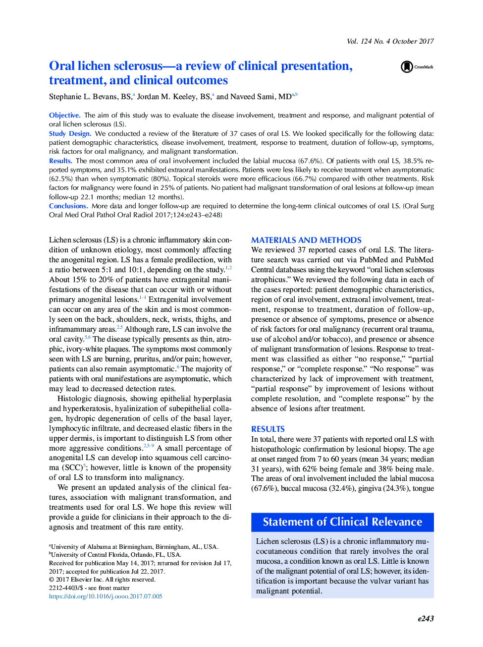 Oral lichen sclerosus-a review of clinical presentation, treatment, and clinical outcomes