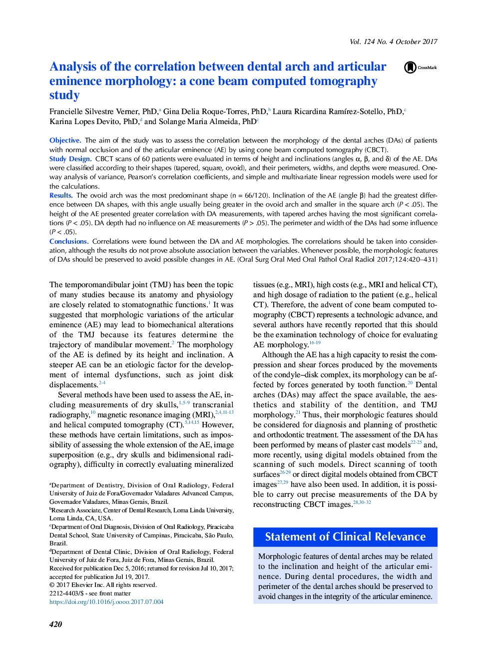 Analysis of the correlation between dental arch and articular eminence morphology: a cone beam computed tomography study