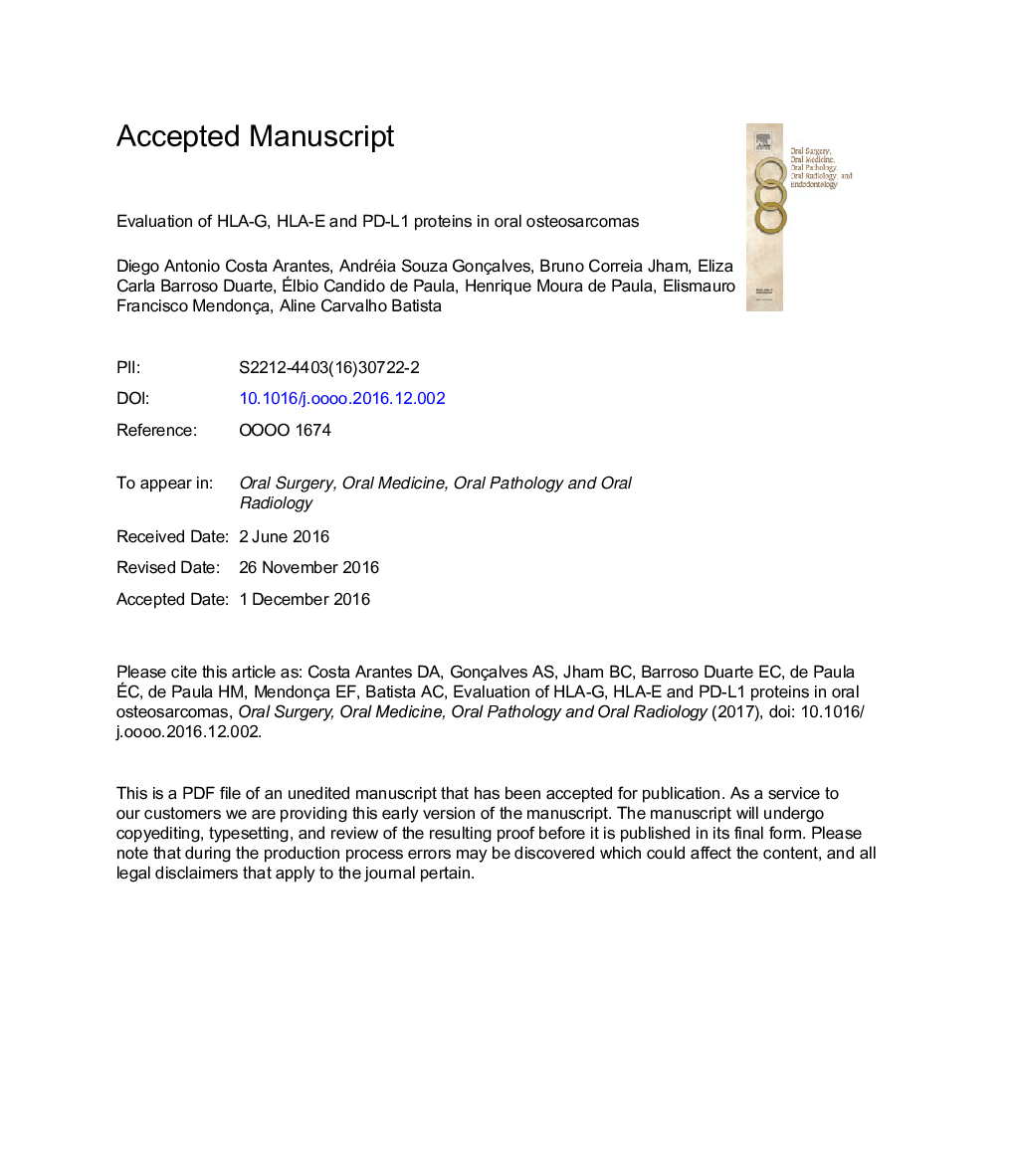 Evaluation of HLA-G, HLA-E, and PD-L1 proteins in oral osteosarcomas