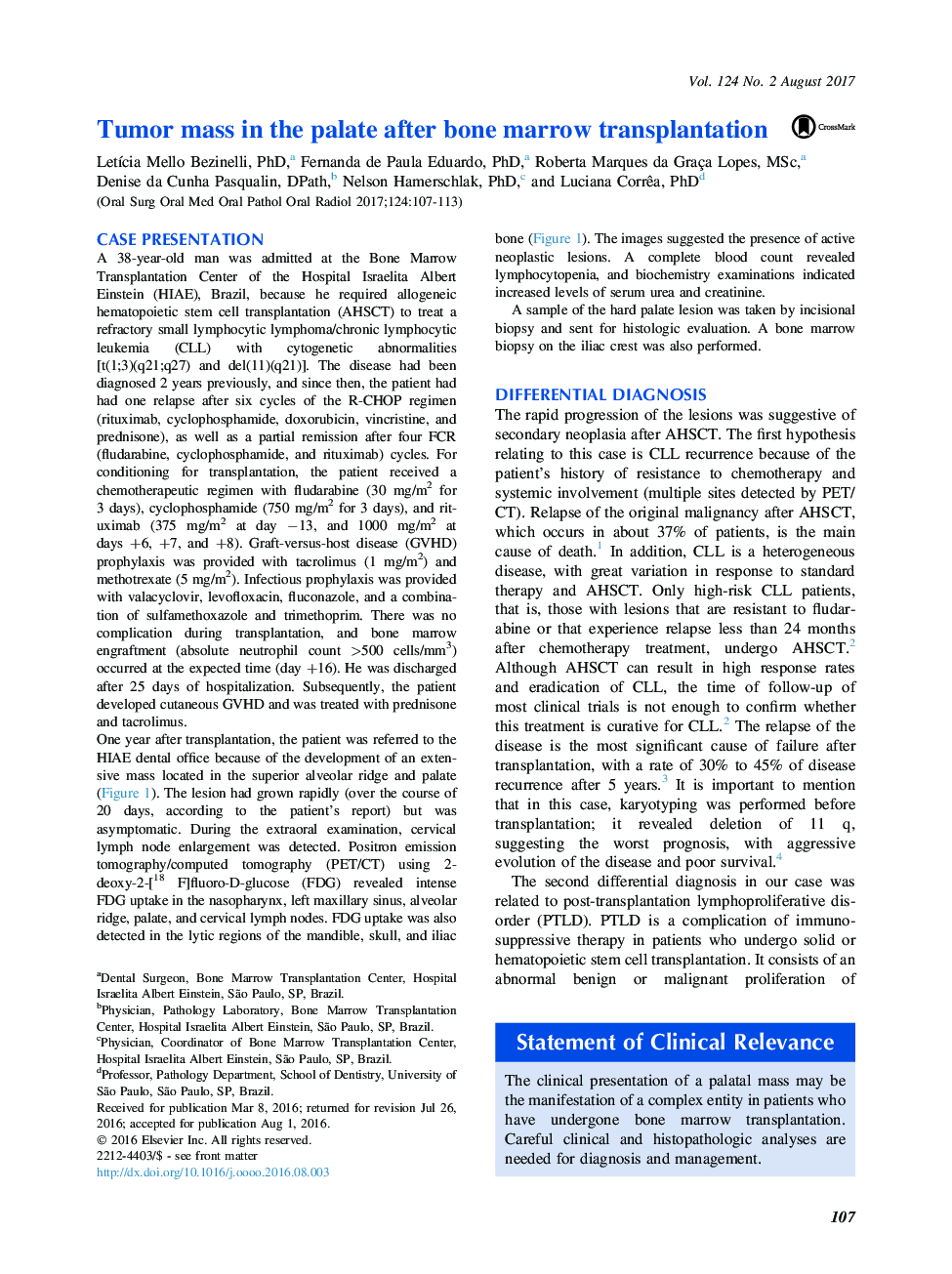 Tumor mass in the palate after bone marrow transplantation