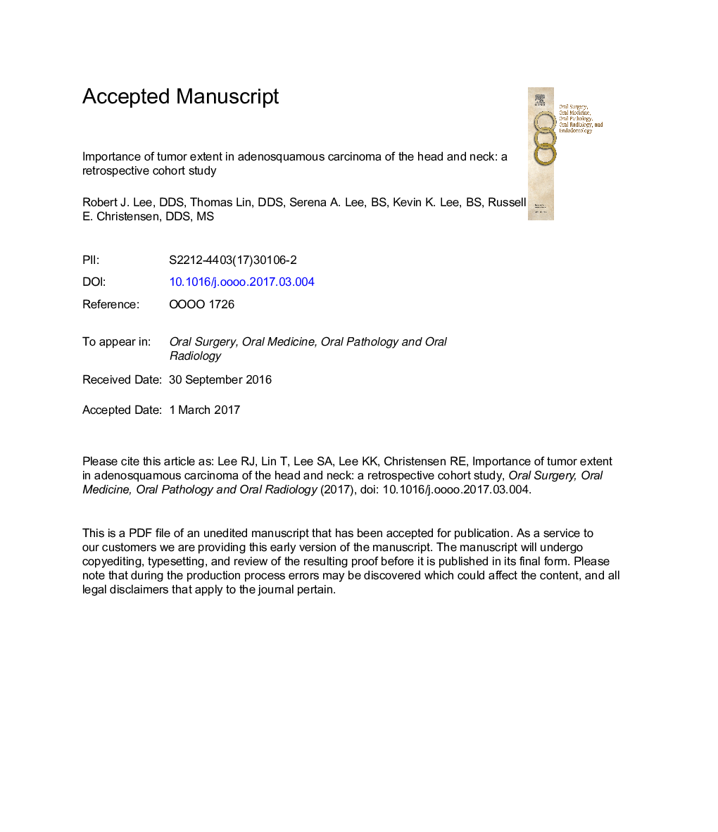 Importance of tumor extent in adenosquamous carcinoma of the head and neck: a retrospective cohort study