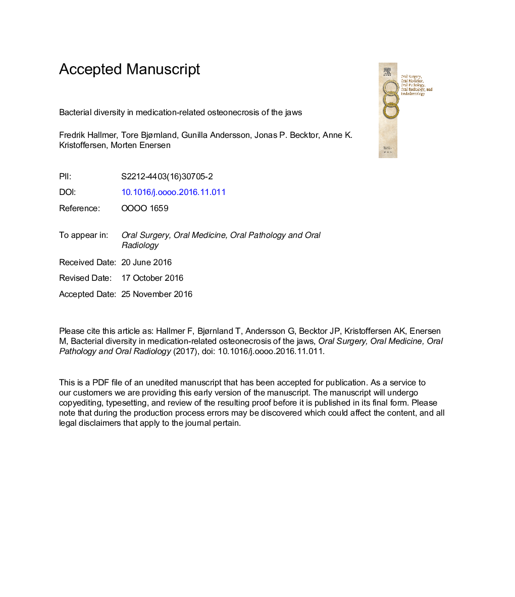 Bacterial diversity in medication-related osteonecrosis of the jaw