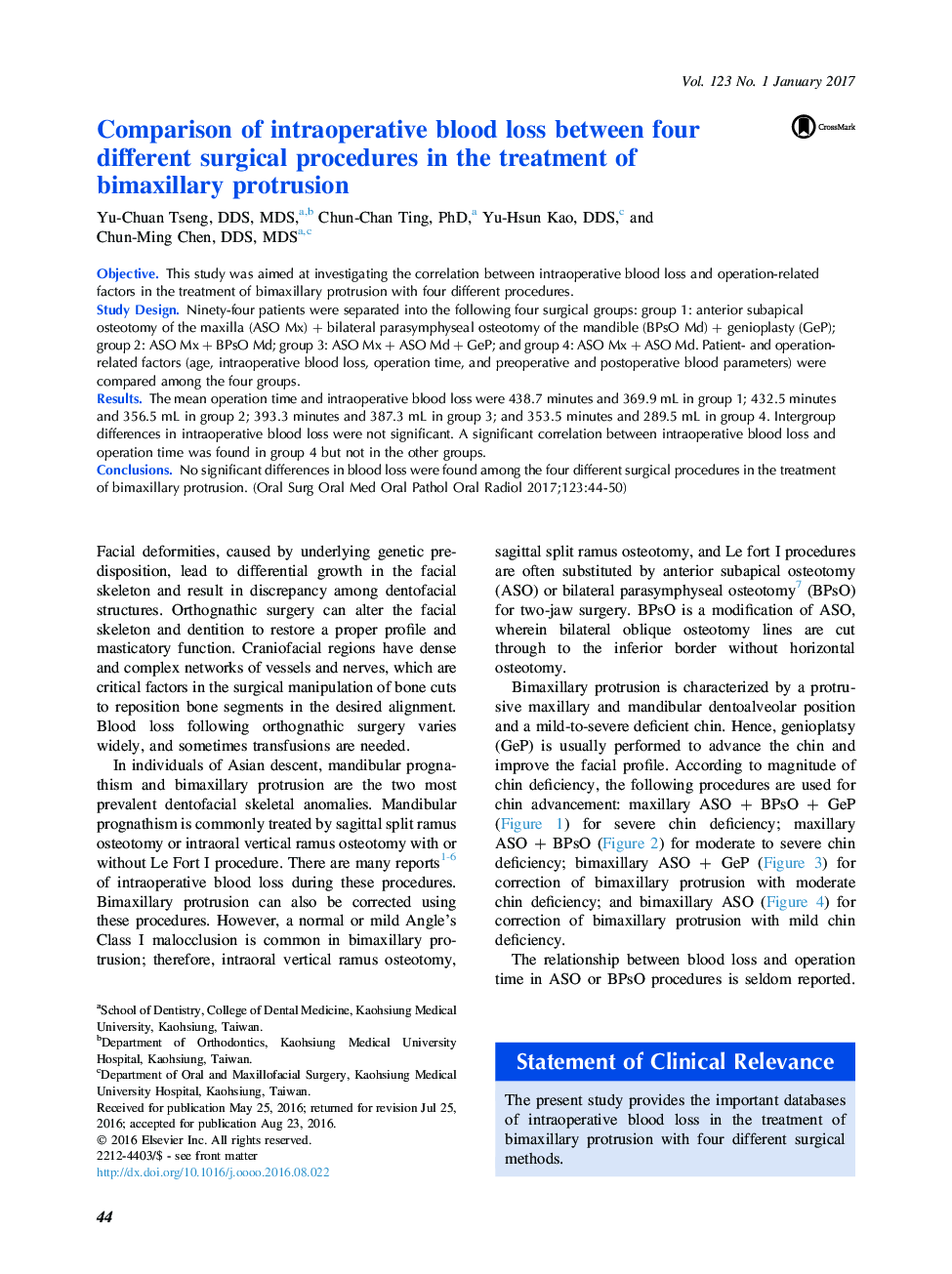 Comparison of intraoperative blood loss between four different surgical procedures in the treatment of bimaxillary protrusion