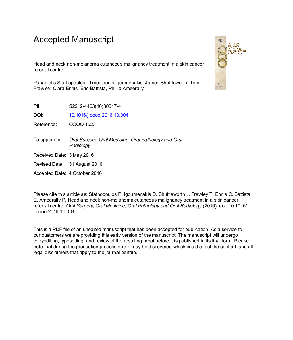 Head and neck nonmelanoma cutaneous malignancy treatment in a skin cancer referral center