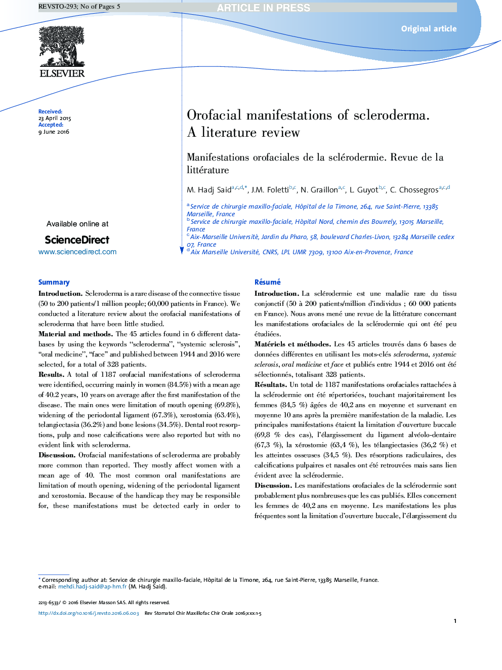 Orofacial manifestations of scleroderma. A literature review