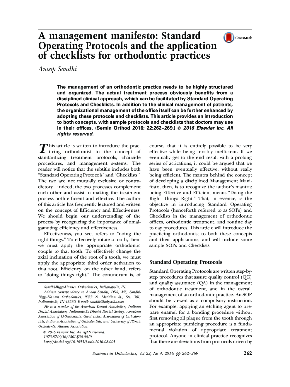 A management manifesto: Standard Operating Protocols and the application of checklists for orthodontic practices