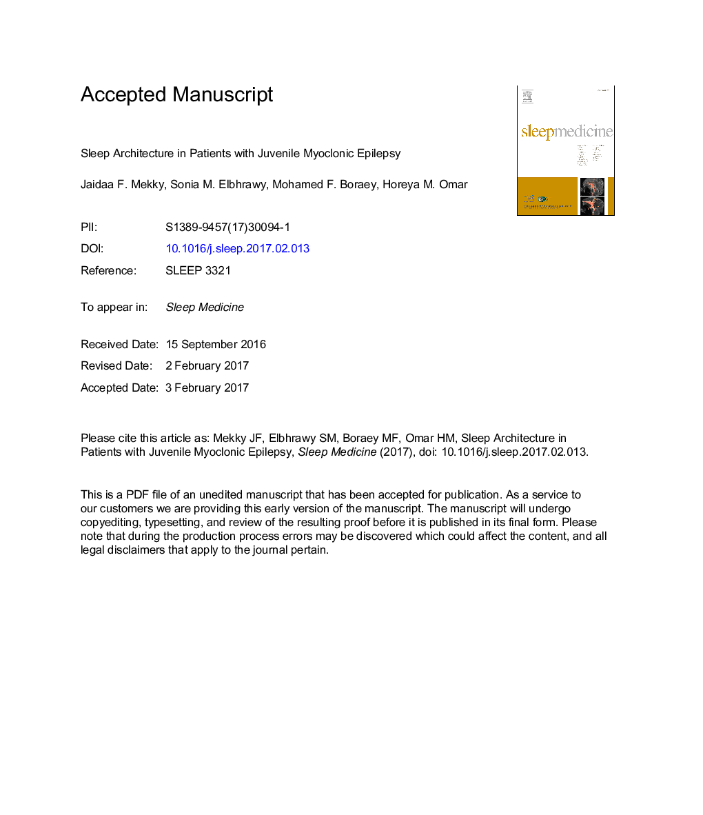 Sleep architecture in patients with Juvenile Myoclonic Epilepsy