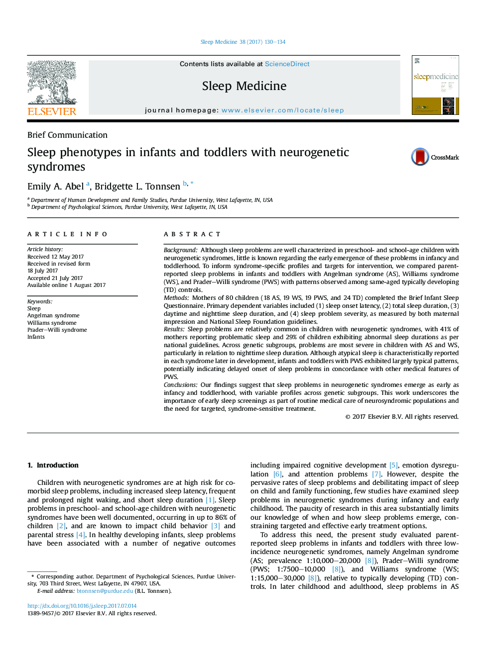 Sleep phenotypes in infants and toddlers with neurogenetic syndromes