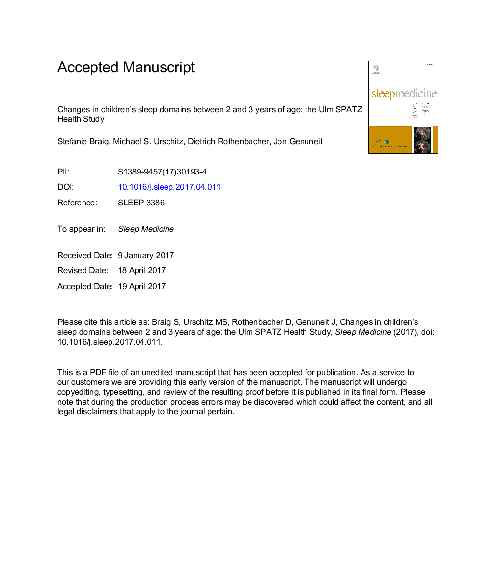 Changes in children's sleep domains between 2 and 3Â years of age: the Ulm SPATZ Health Study