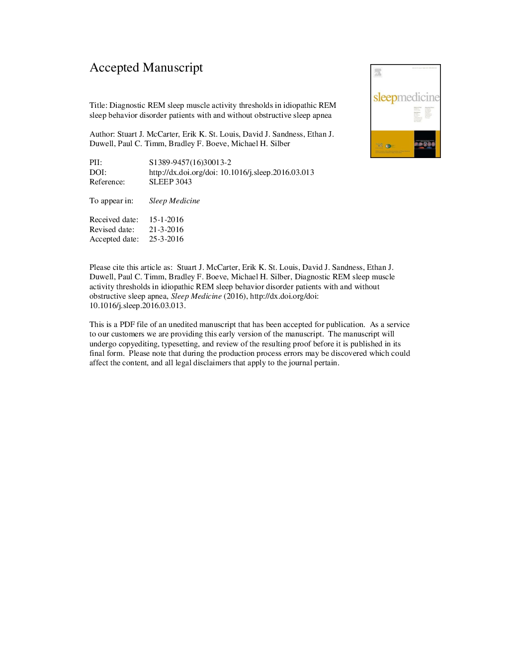 Diagnostic REM sleep muscle activity thresholds in patients with idiopathic REM sleep behavior disorder with and without obstructive sleep apnea