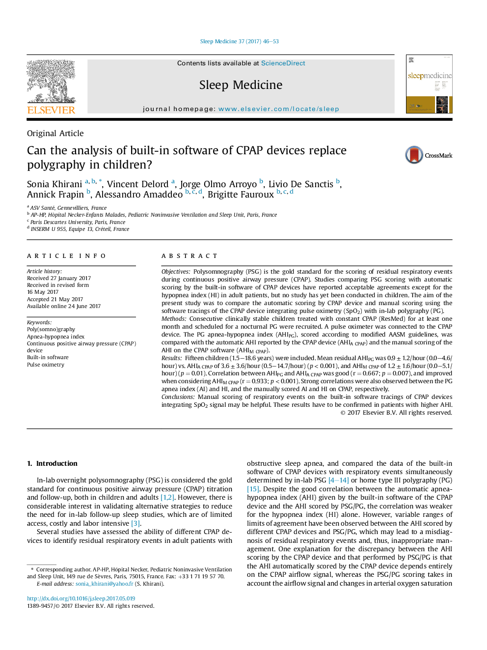 Can the analysis of built-in software of CPAP devices replace polygraphy in children?