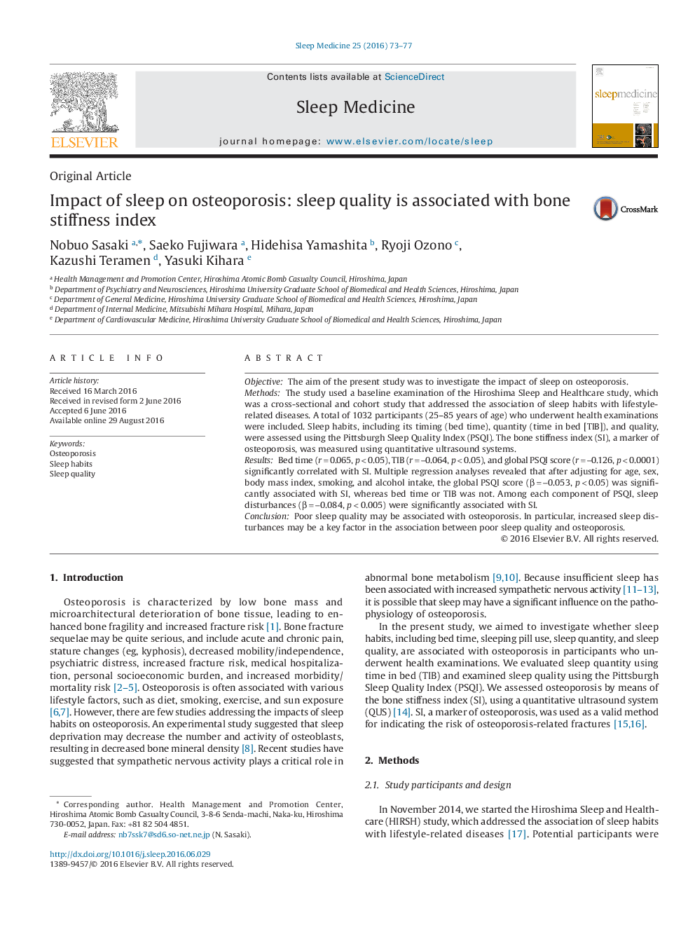 Impact of sleep on osteoporosis: sleep quality is associated with bone stiffness index