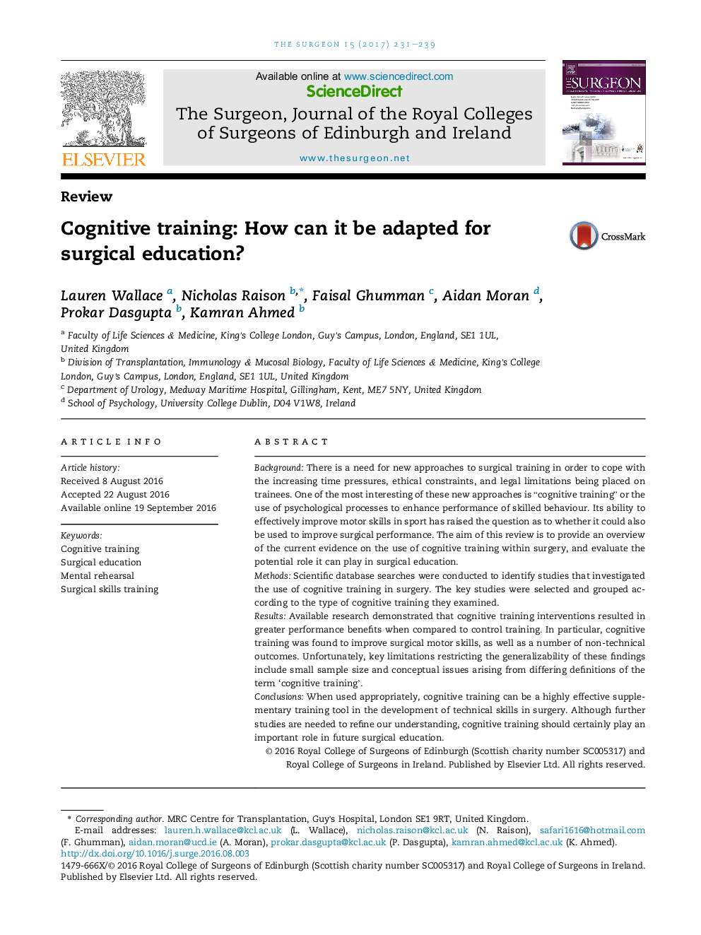 Cognitive training: How can it be adapted for surgical education?