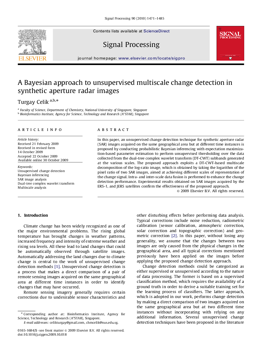 A Bayesian approach to unsupervised multiscale change detection in synthetic aperture radar images