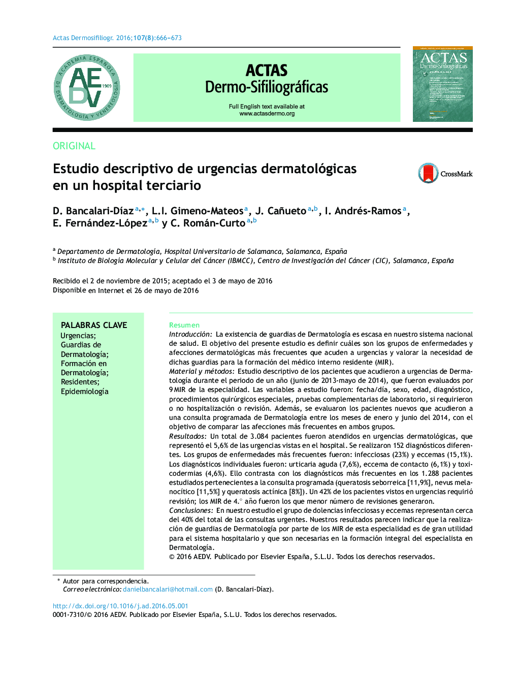 Estudio descriptivo de urgencias dermatológicas en un hospital terciario