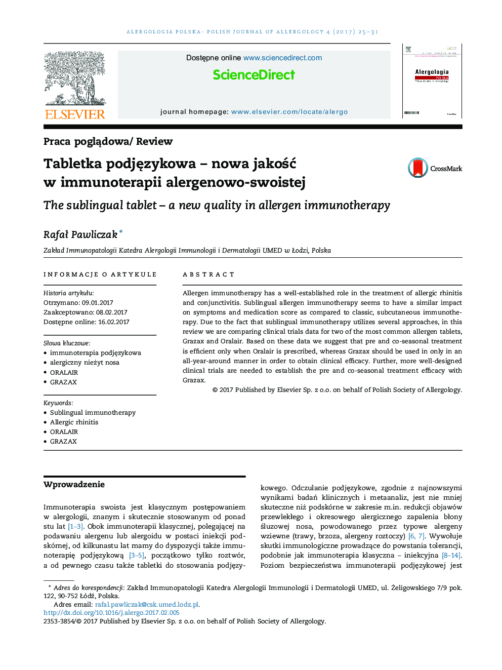 Tabletka podjÄzykowa - nowa jakoÅÄ w immunoterapii alergenowo-swoistej