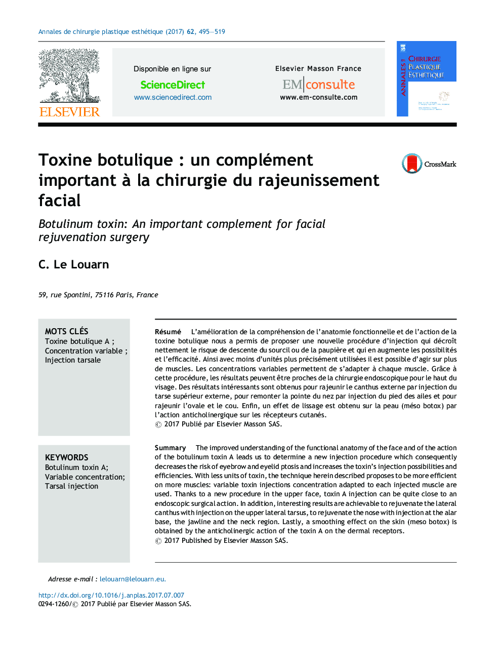 Toxine botuliqueÂ : un complément important Ã  la chirurgie du rajeunissement facial