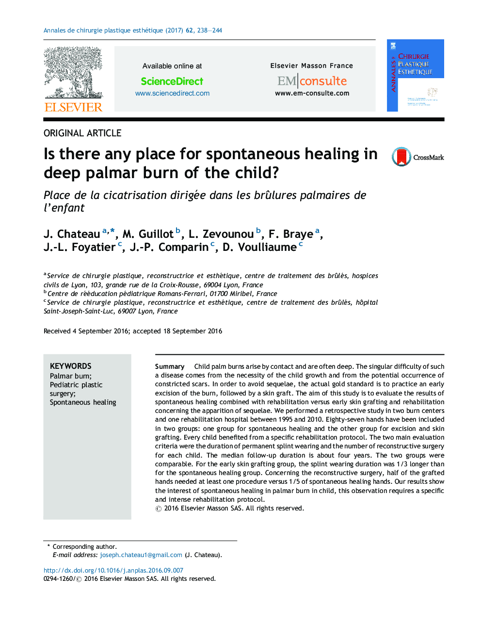 Is there any place for spontaneous healing in deep palmar burn of the child?