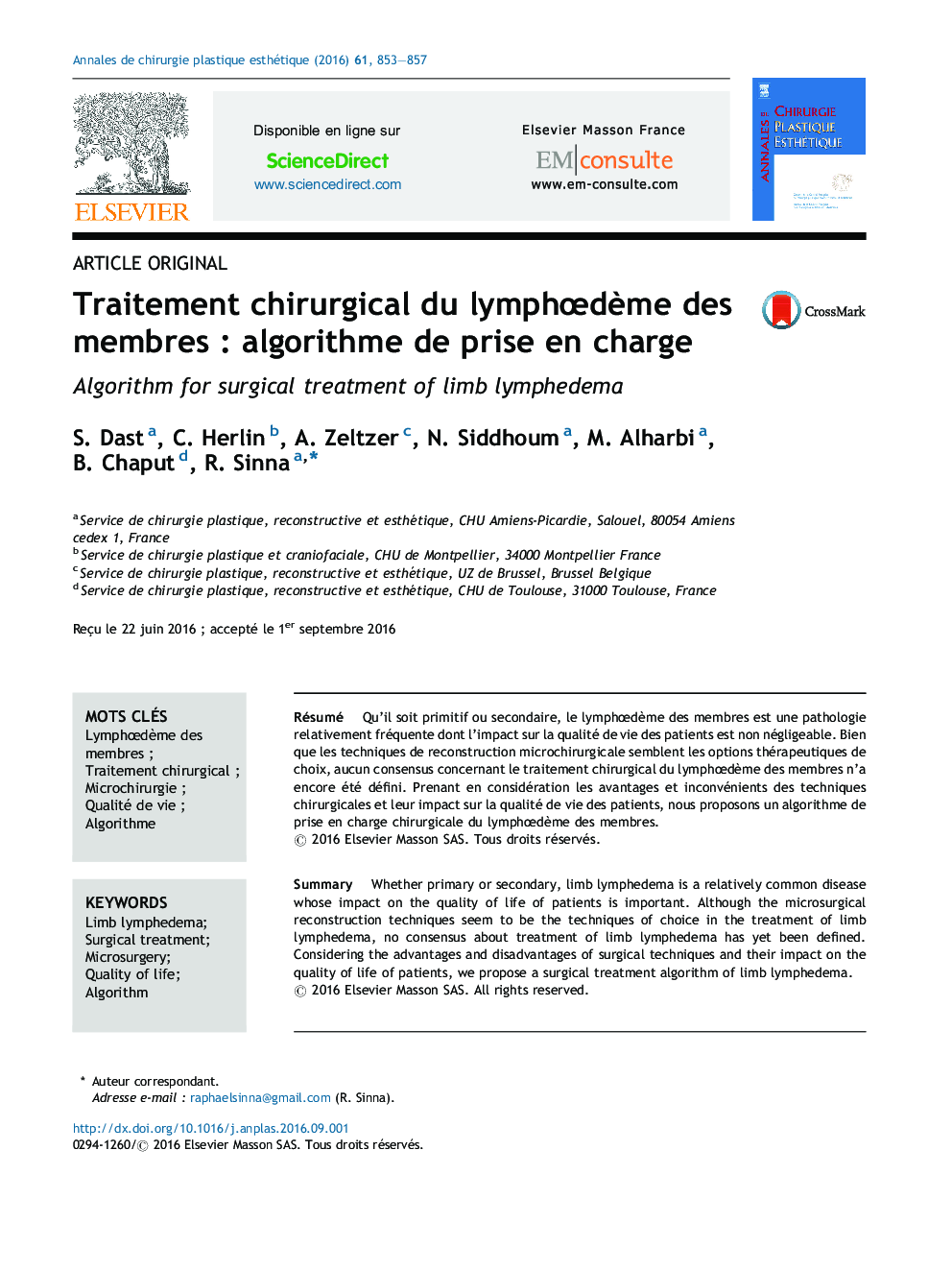 Traitement chirurgical du lymphÅdÃ¨me des membresÂ : algorithme de prise en charge