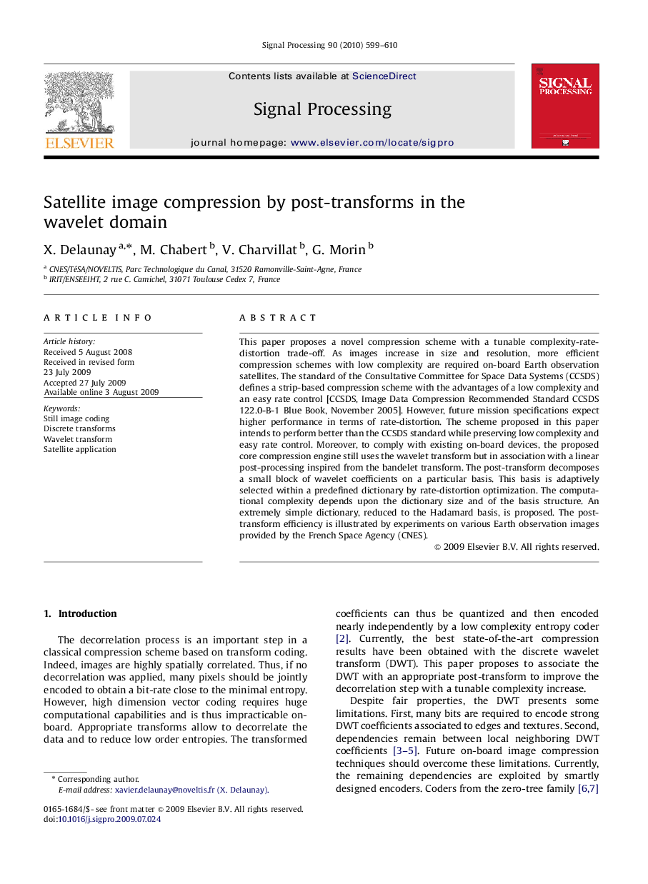 Satellite image compression by post-transforms in the wavelet domain