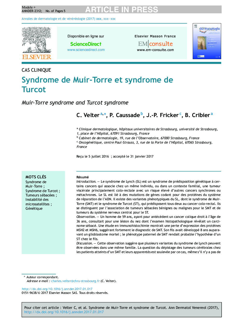Syndrome de Muir-Torre et syndrome de Turcot