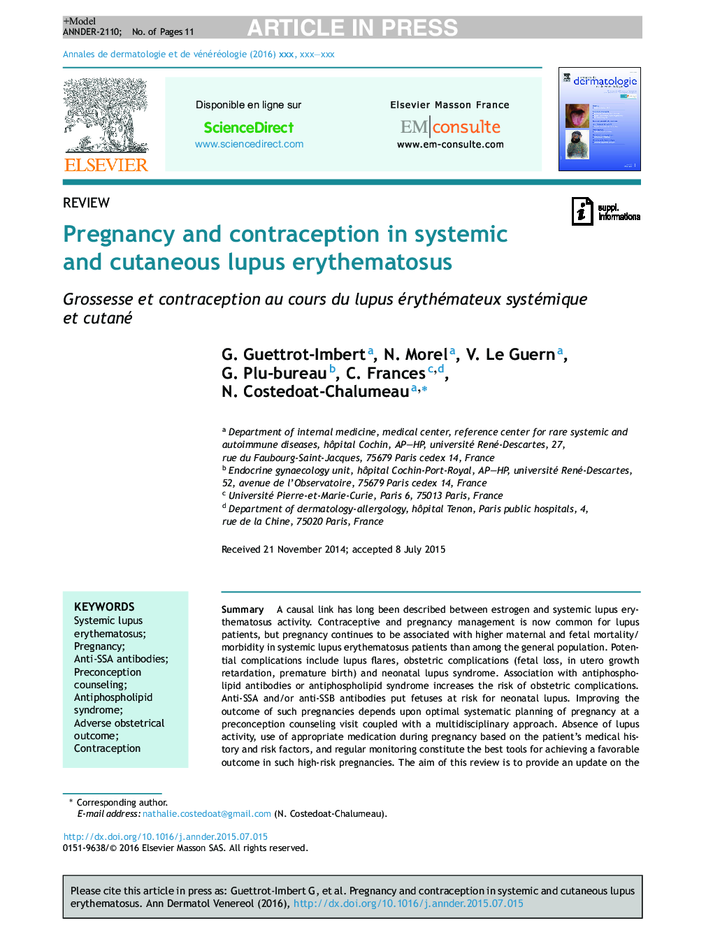 Pregnancy and contraception in systemic and cutaneous lupus erythematosus