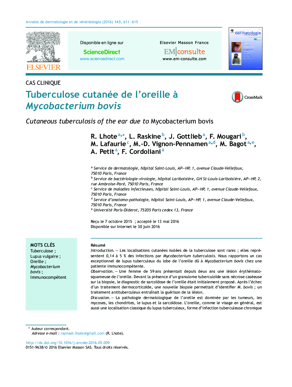 Tuberculose cutanée de l'oreille Ã  Mycobacterium bovis