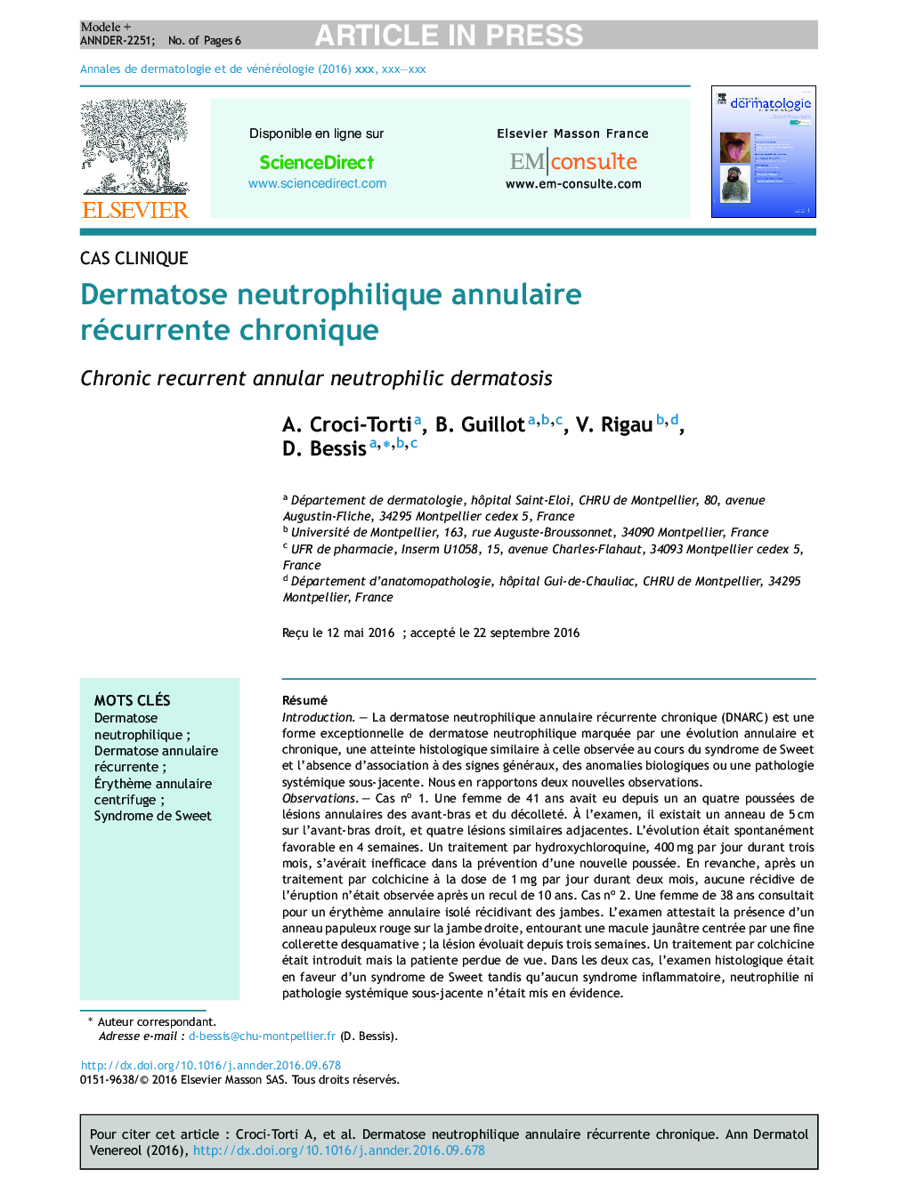 Dermatose neutrophilique annulaire récurrente chronique