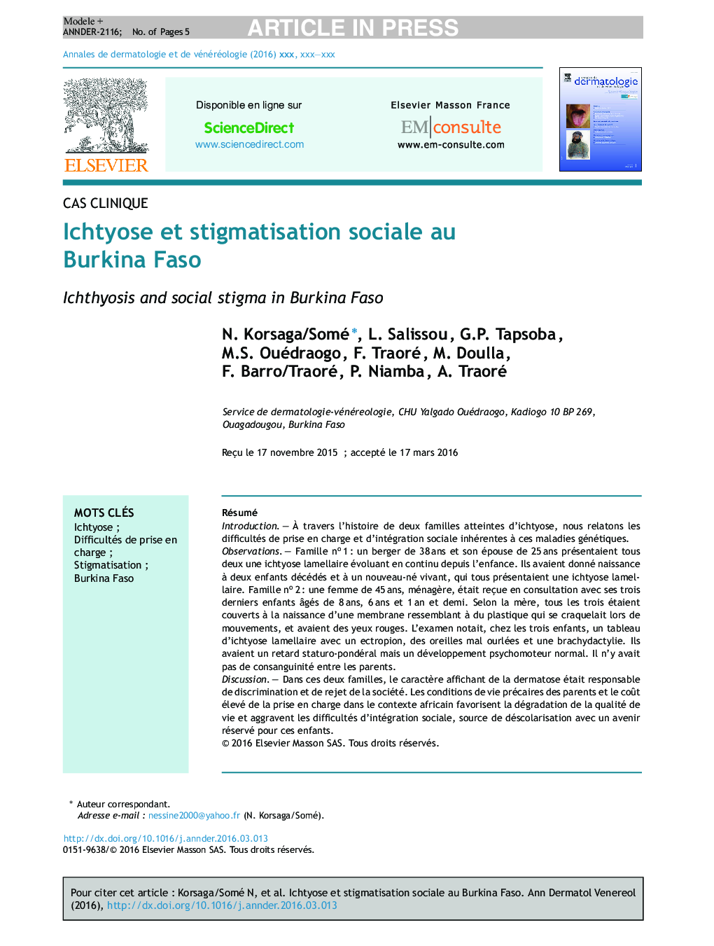 Ichtyose et stigmatisation sociale au Burkina Faso