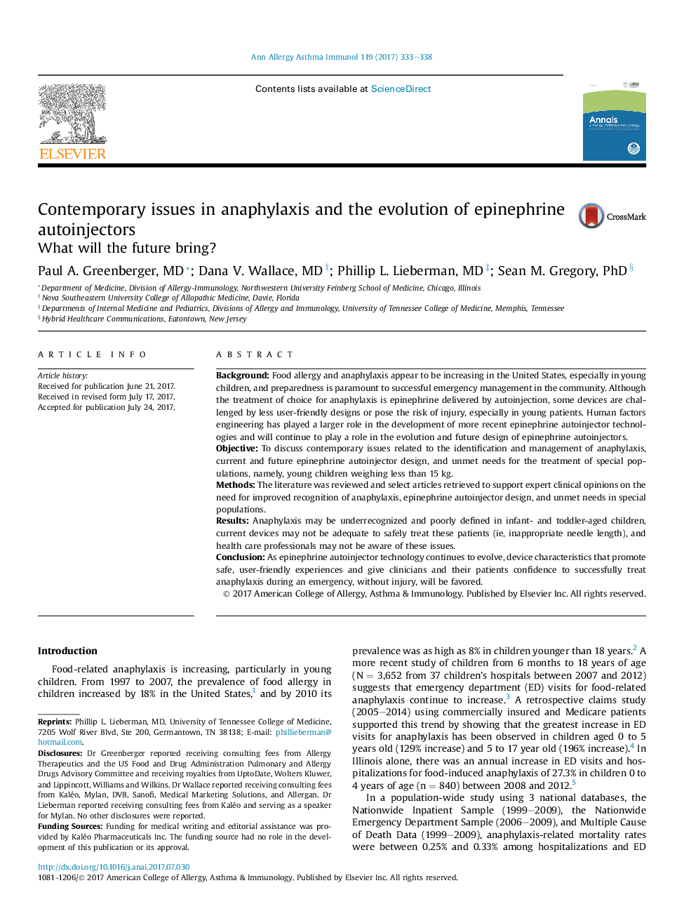 Contemporary issues in anaphylaxis and the evolution of epinephrine autoinjectors