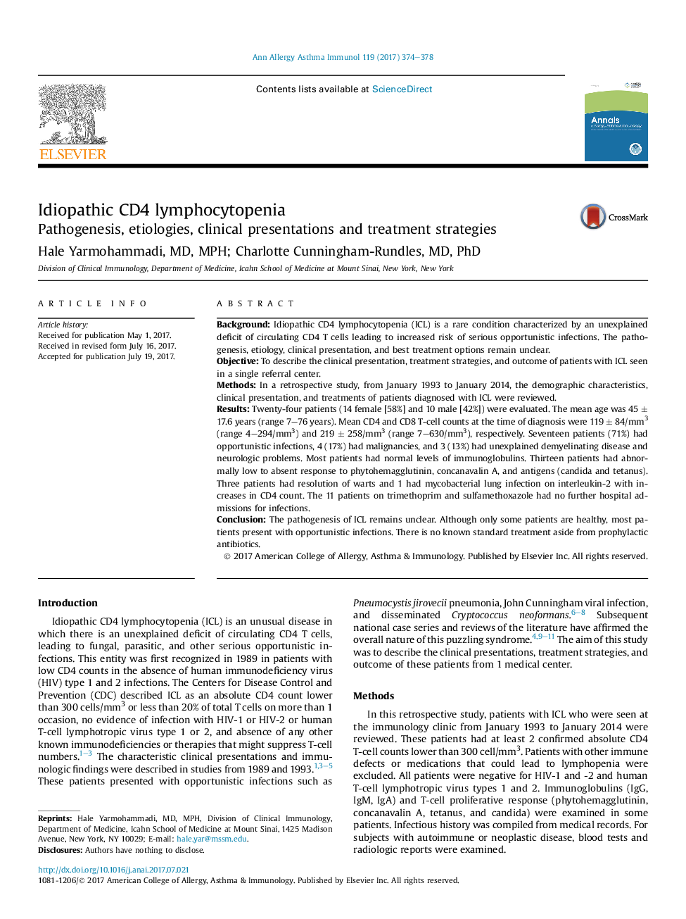 Idiopathic CD4 lymphocytopenia